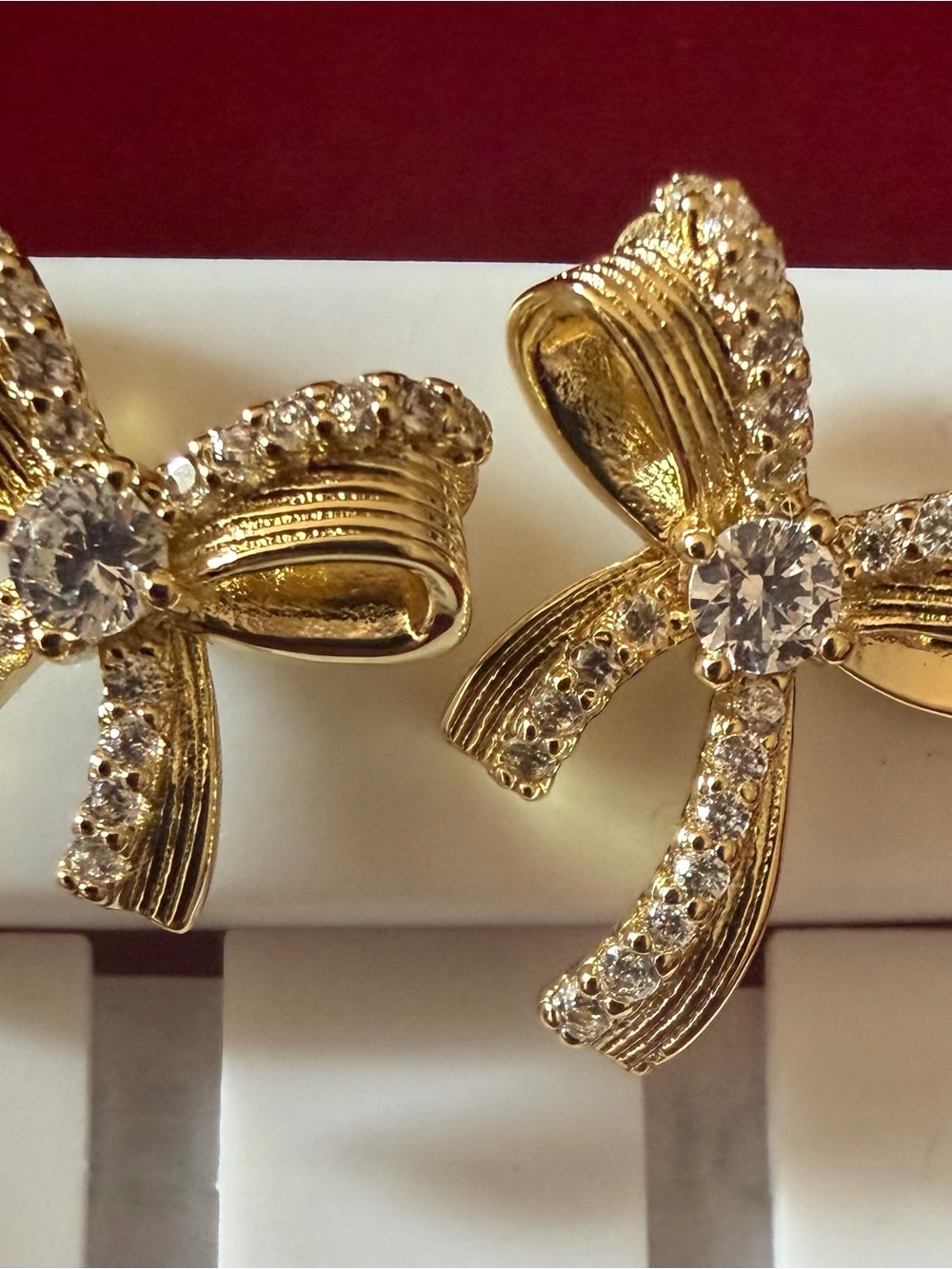 Gold Bow Crystal Stud Earrings - Elegant Women's Jewelry